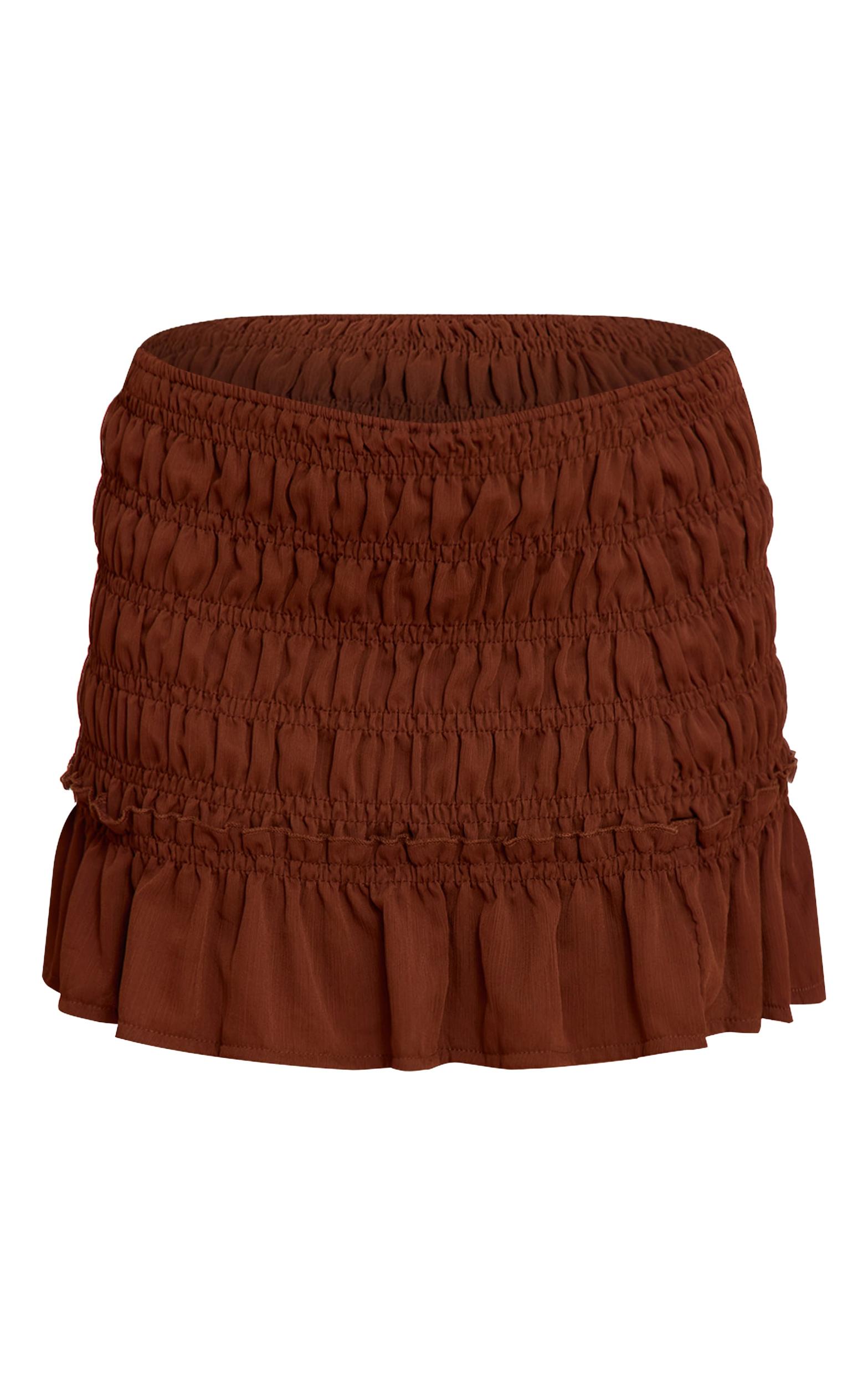 Chocolate Shirred Mini Skirt Product Image