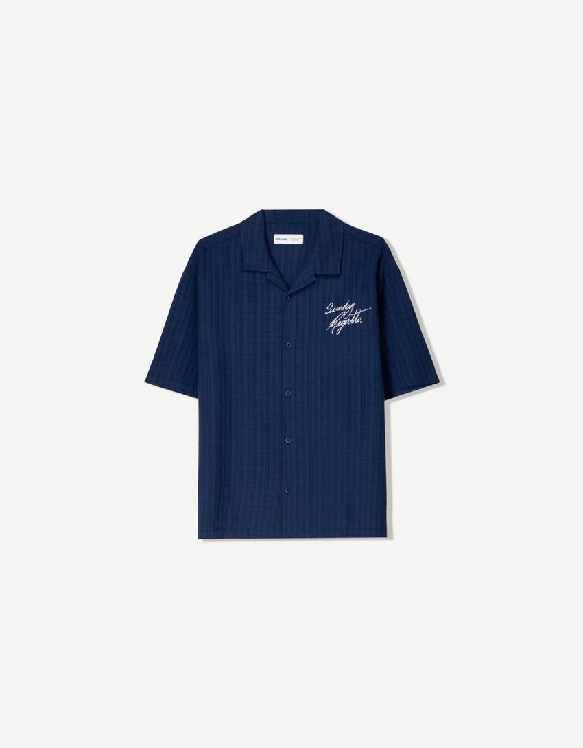 Embroidered short sleeve boxy fit shirt Product Image