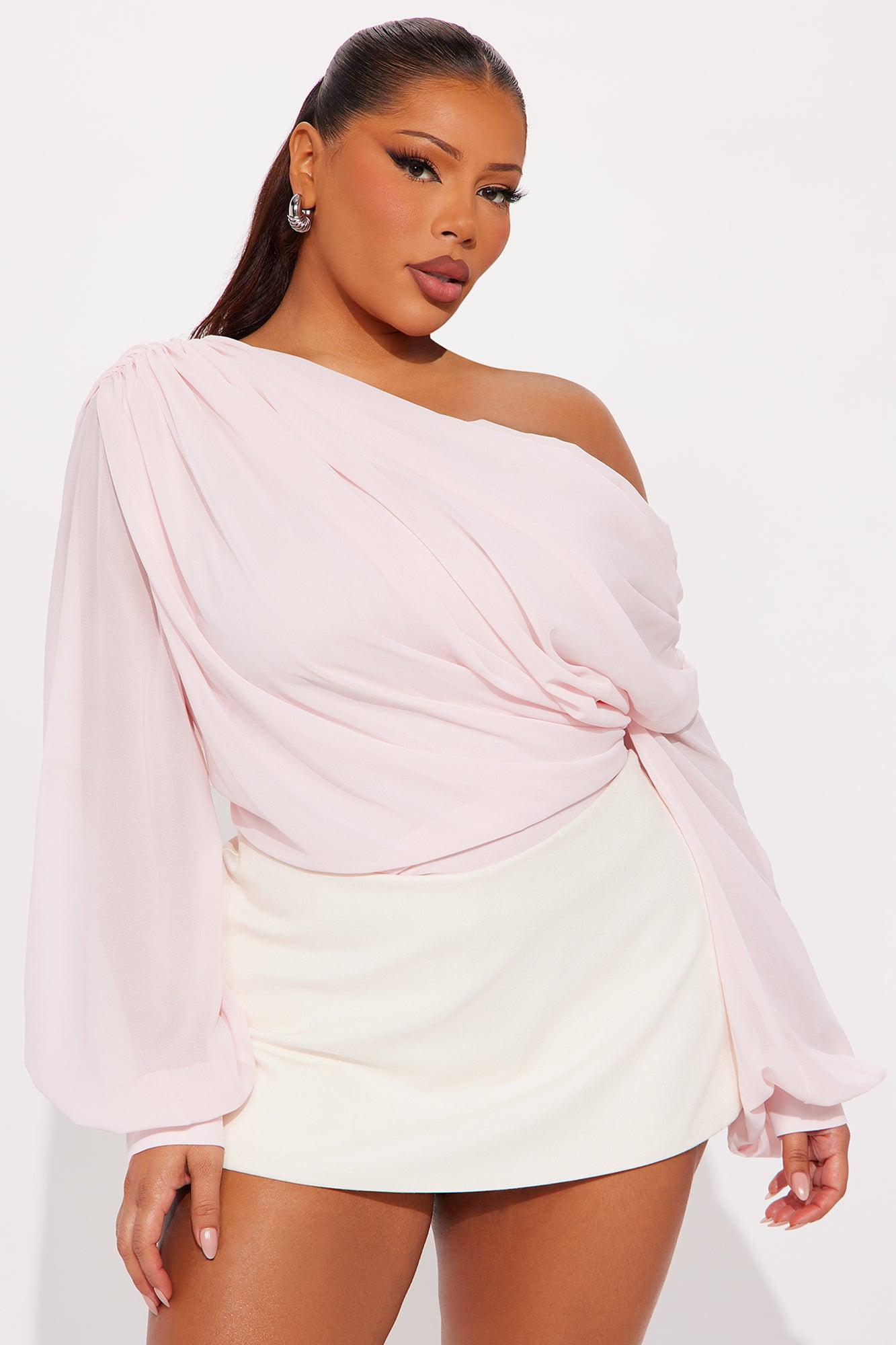 Sneak Peek One Shoulder Chiffon Blouse - Blush Female Product Image