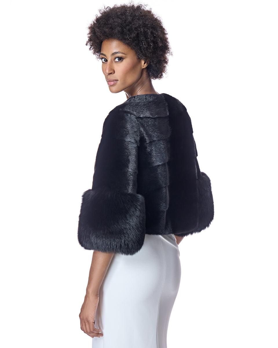 Cropped Mink Jacket with Fox Cuffs Product Image