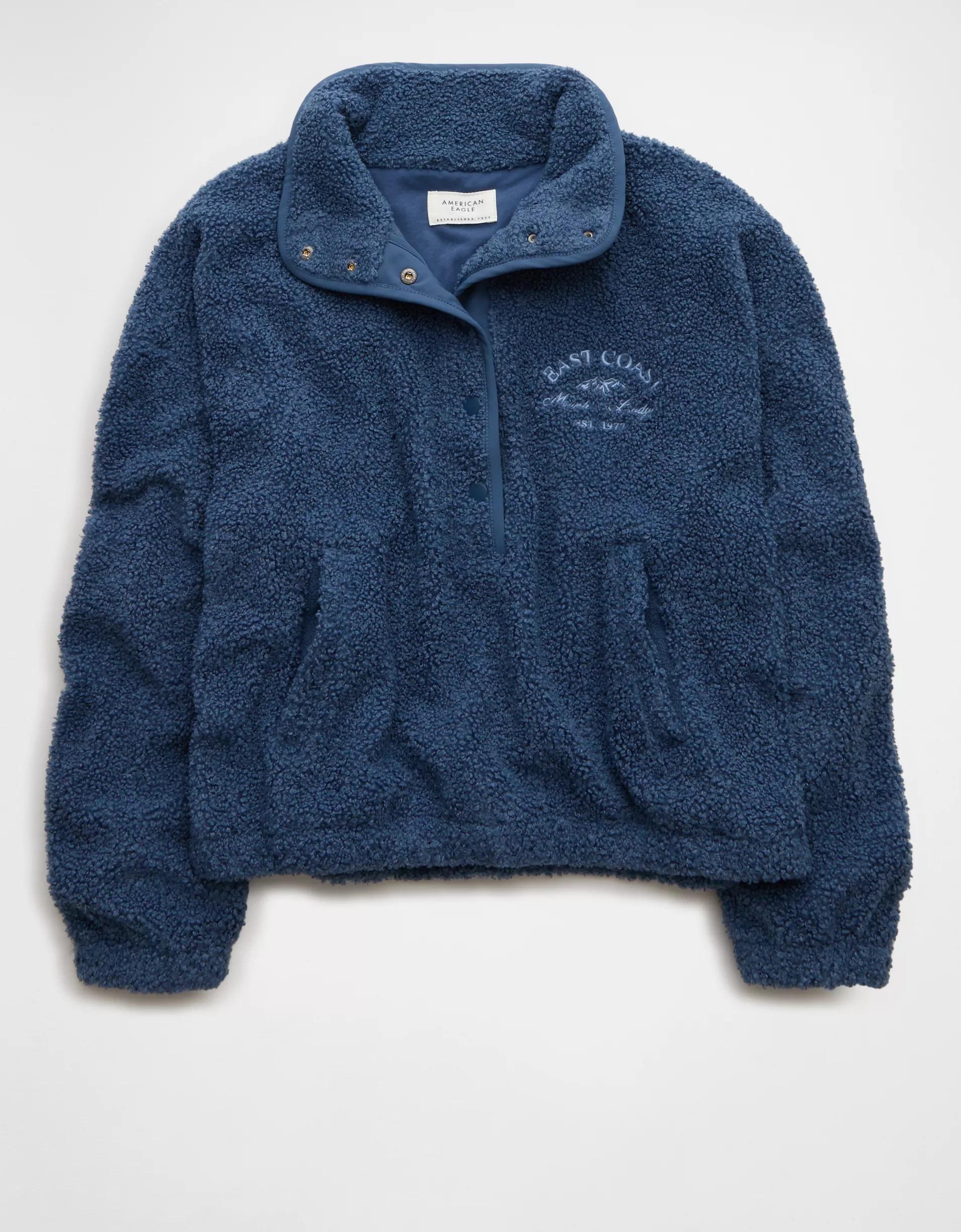 AE Sherpa Fleece Graphic Henley Sweatshirt Product Image