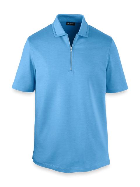 Lyocell Blend Quarter Zip Polo - Blue Product Image