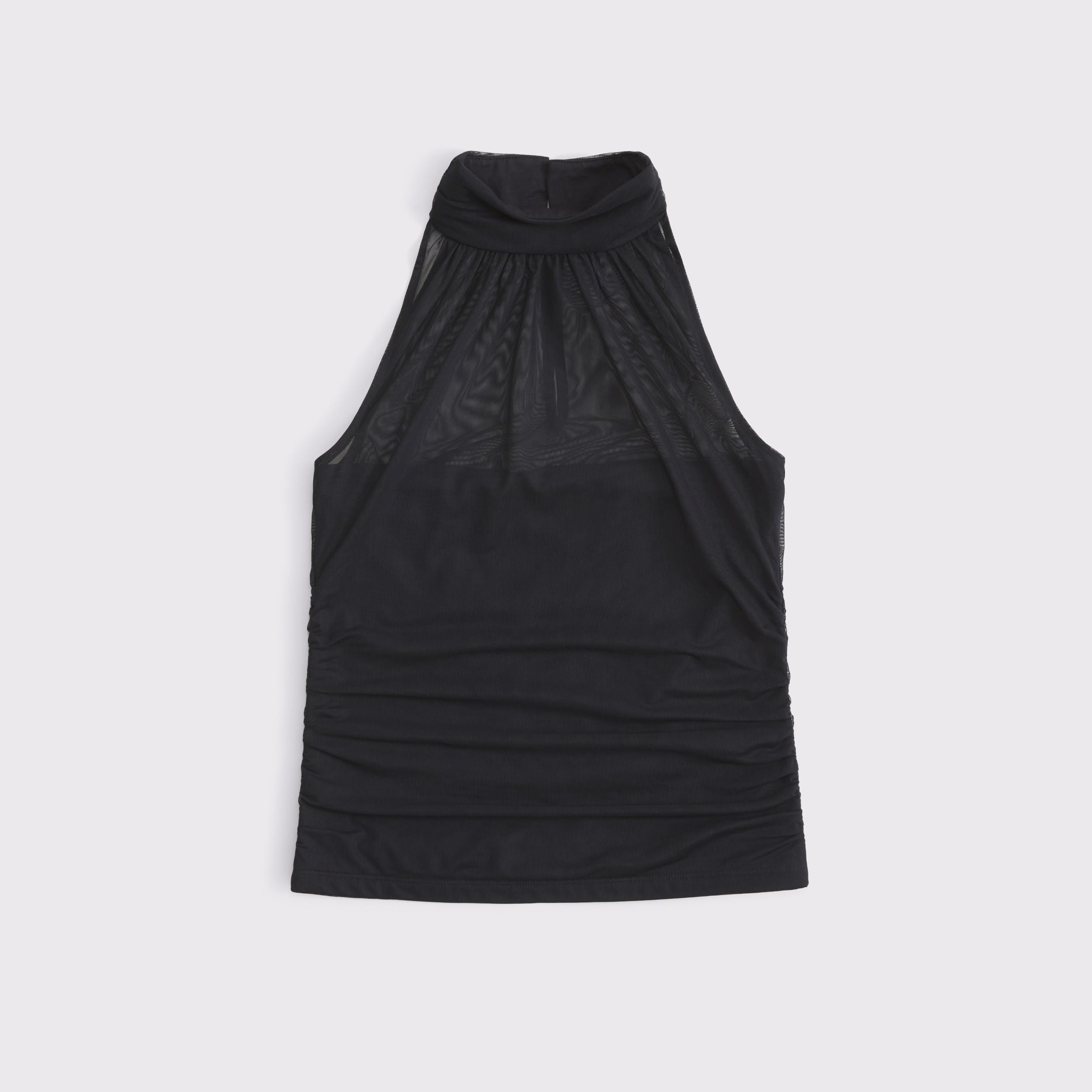 Ruched Mesh Halter Top Product Image