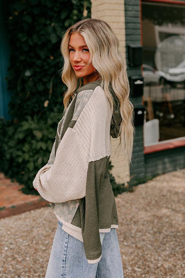 Peaceful Moment Knit Hoodie in Olive Product Image