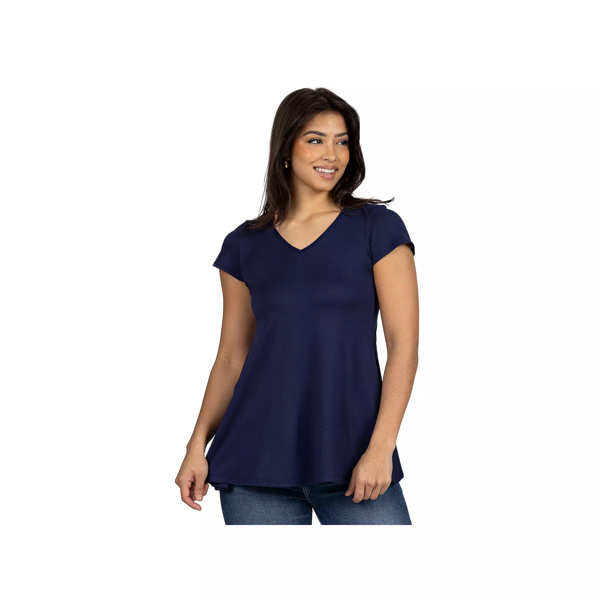 Women's 24Seven Comfort Apparel Loose Fit V Neck Tunic Top,  Product Image