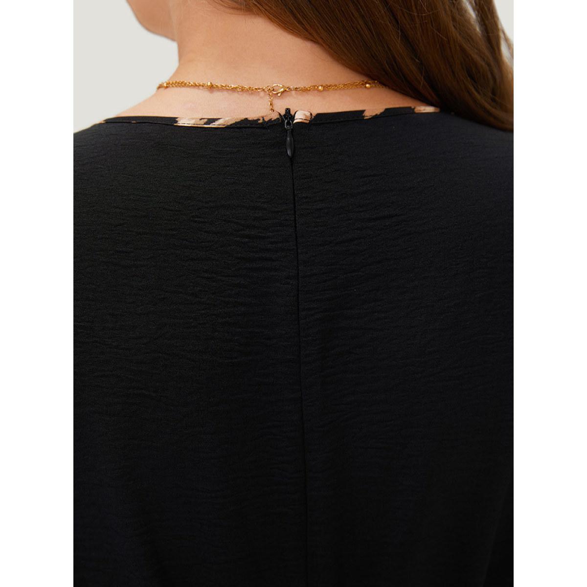 Plus Size DarkBlue Leopard Patchwork Pocket Belted Ruffle Sleeve Jumpsuit Women Office Sleeveless Round Neck Office Loose Jumpsuits BloomChic 30/6X Product Image