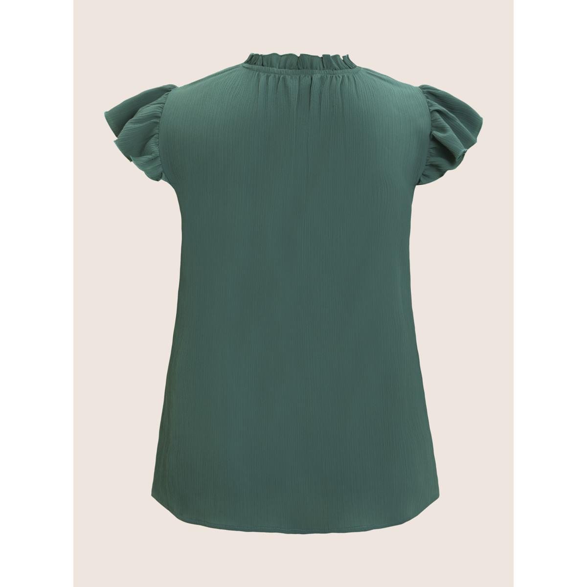 Plus Size Mint Plain Mock Neck Cap Sleeve Ruffle Trim Blouse Women Timeless Short sleeve Mock Neck Elegant Blouses BloomChic 26/4X Product Image