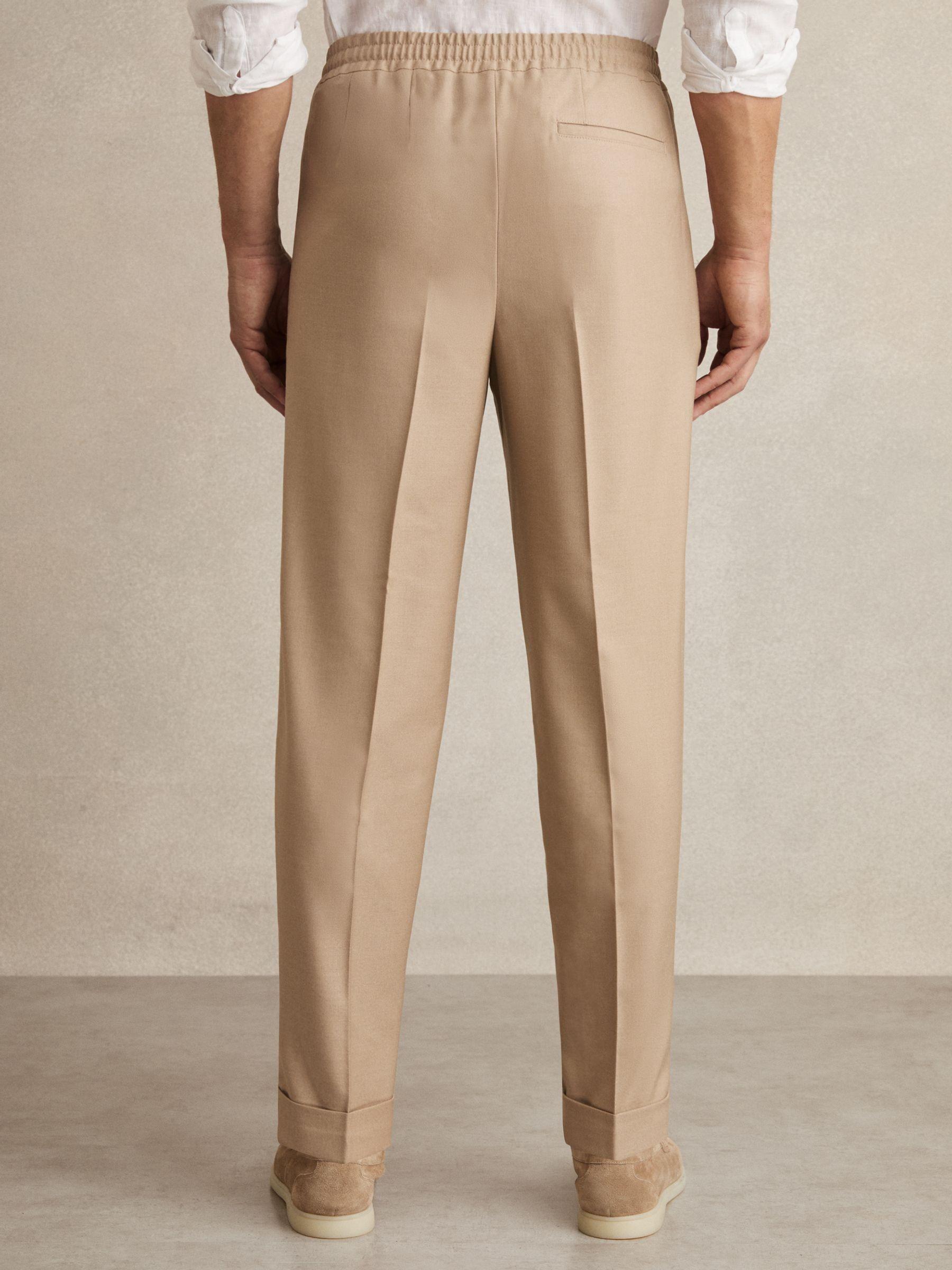 Relaxed Drawstring Trousers with Turn-Ups in Soft Camel Brown Product Image