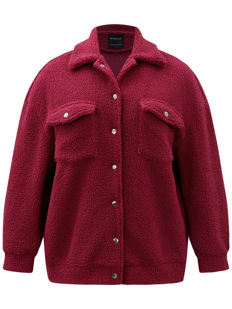 Fuzzy Solid Flap Pocket Button Fly Coat Female Product Image