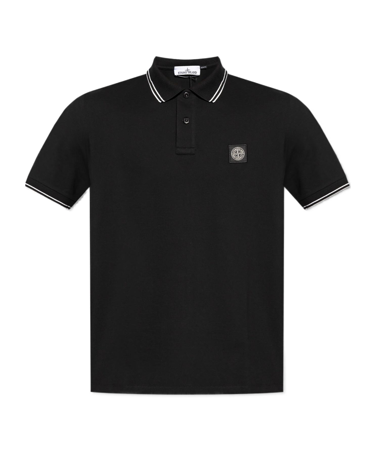 STONE ISLAND Mens Black Brand-patch Regular-fit Stretch-cotton Polo Shirt Xl Product Image