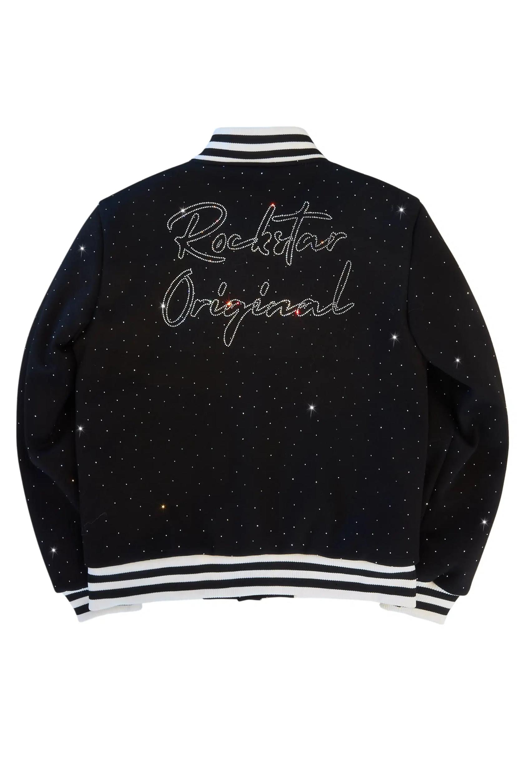 Alonza Black Rhinestone Varsity Jacket Female Product Image
