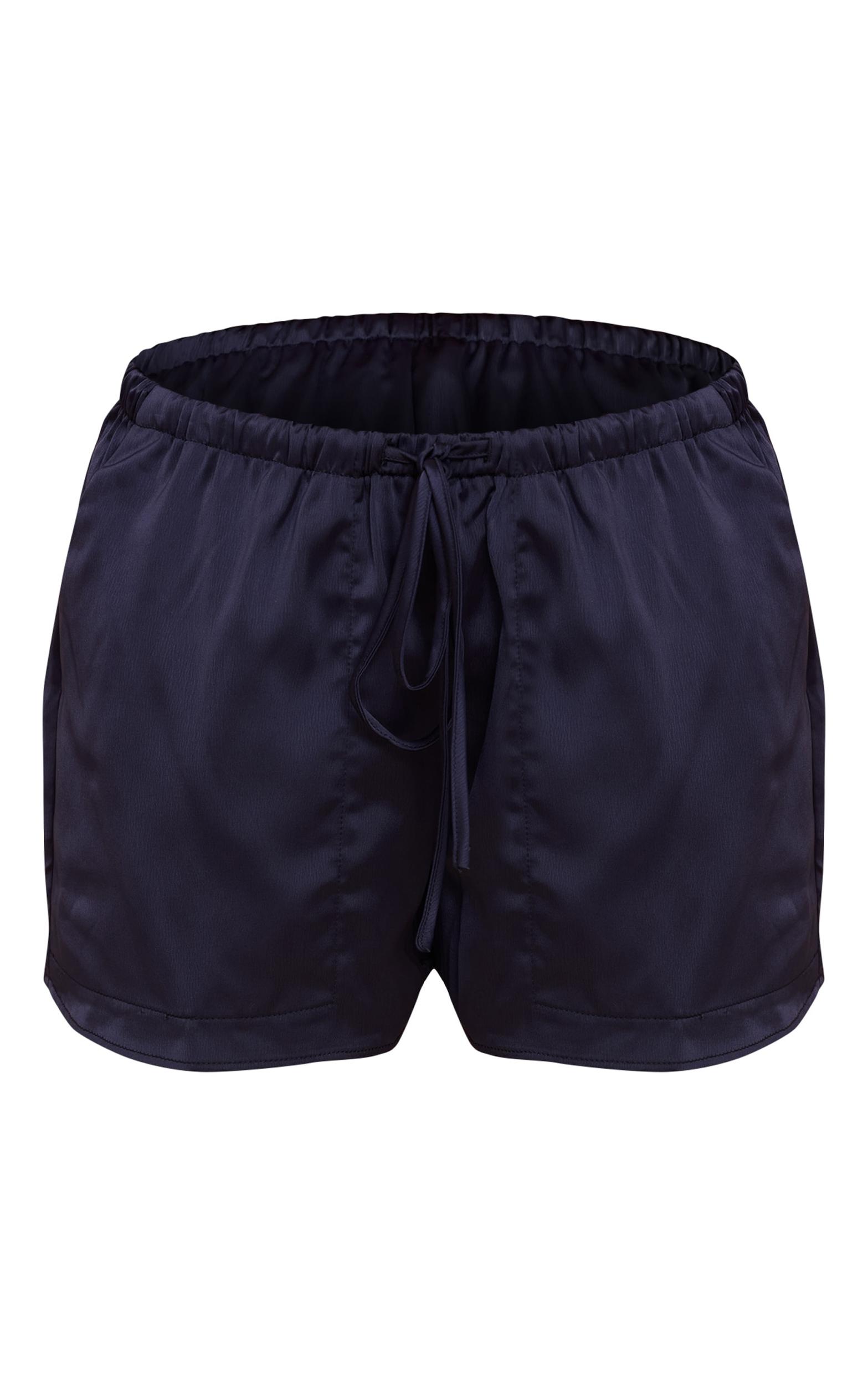 Navy Satin Drawstring Shorts Product Image