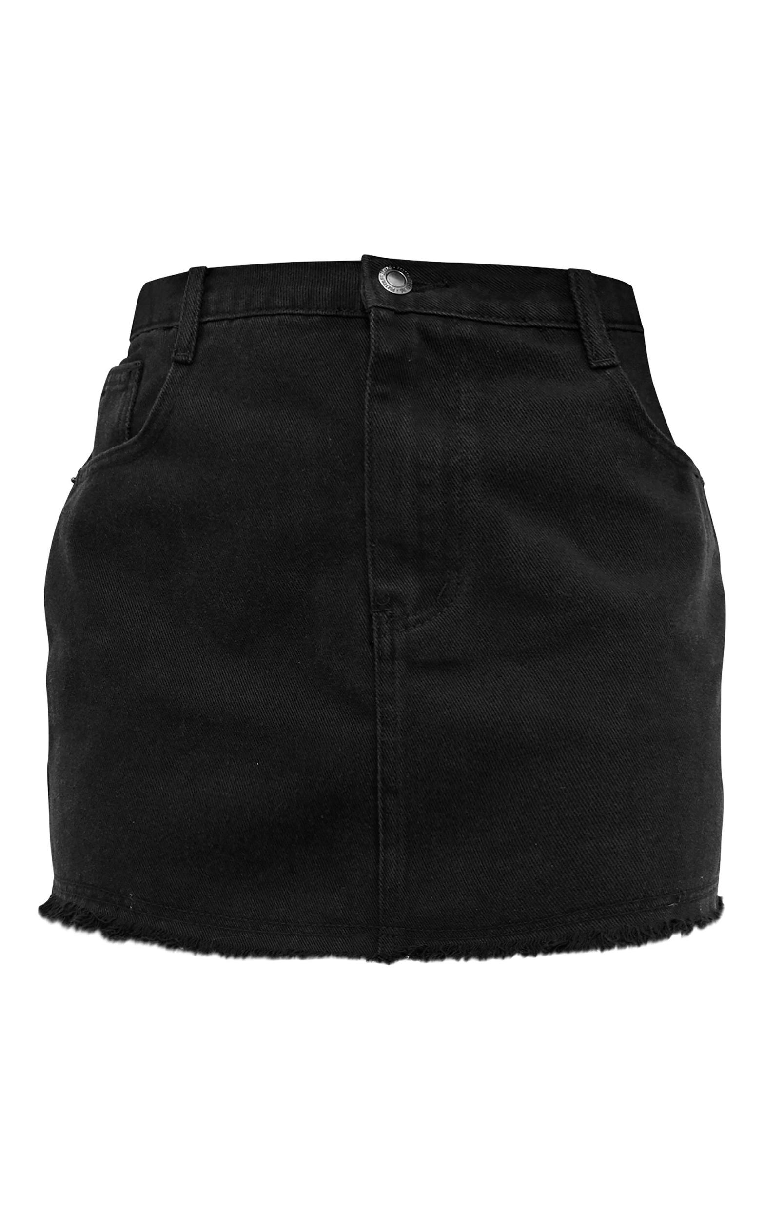 Washed Black Raw Hem Denim Mini Skirt Product Image