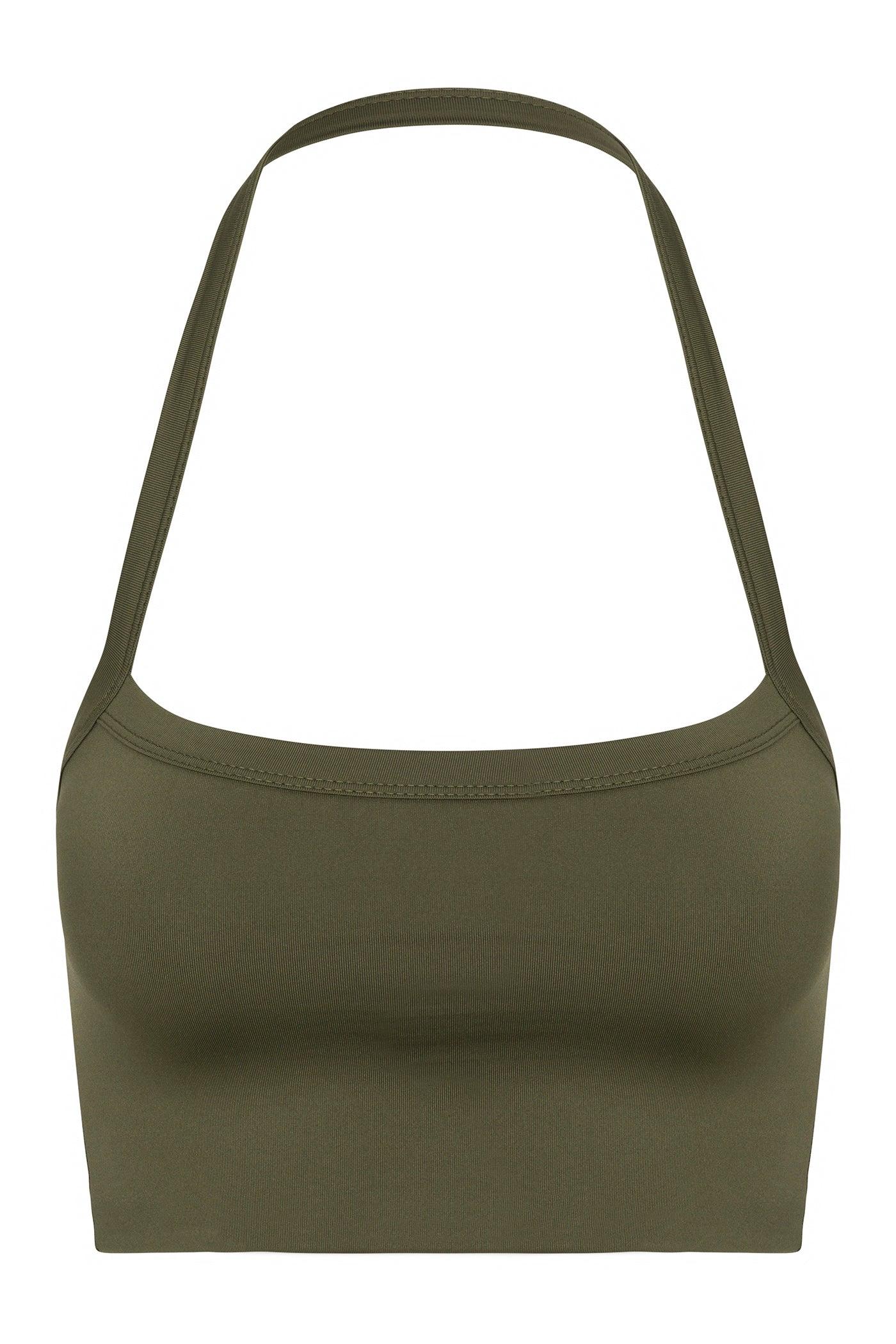 Contour Double Lined Cropped Halter Top - Military Green Female Product Image