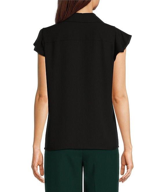 Calvin Klein Georgette Ruffle-Front Point Collar Short Sleeve Top Product Image