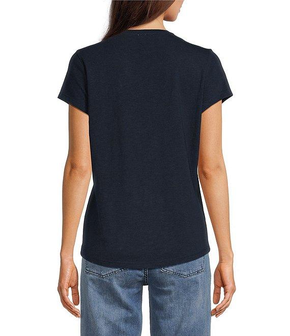 Reba Arizona Jersey Knit V-Neck Short Sleeve Embroidered Shirt Product Image