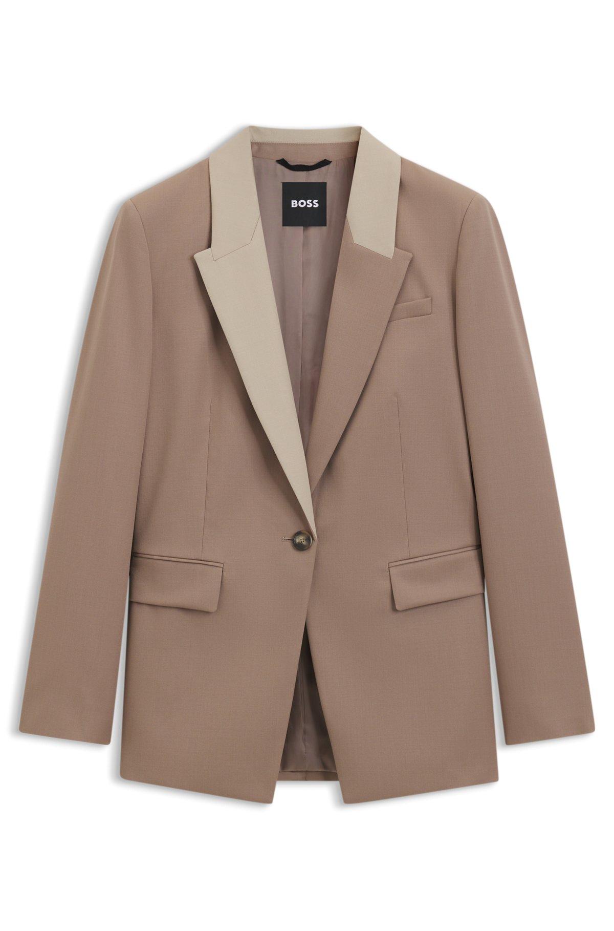 BOSS - Relaxed-fit blazer with color-blocked lapels - Light Brown Product Image