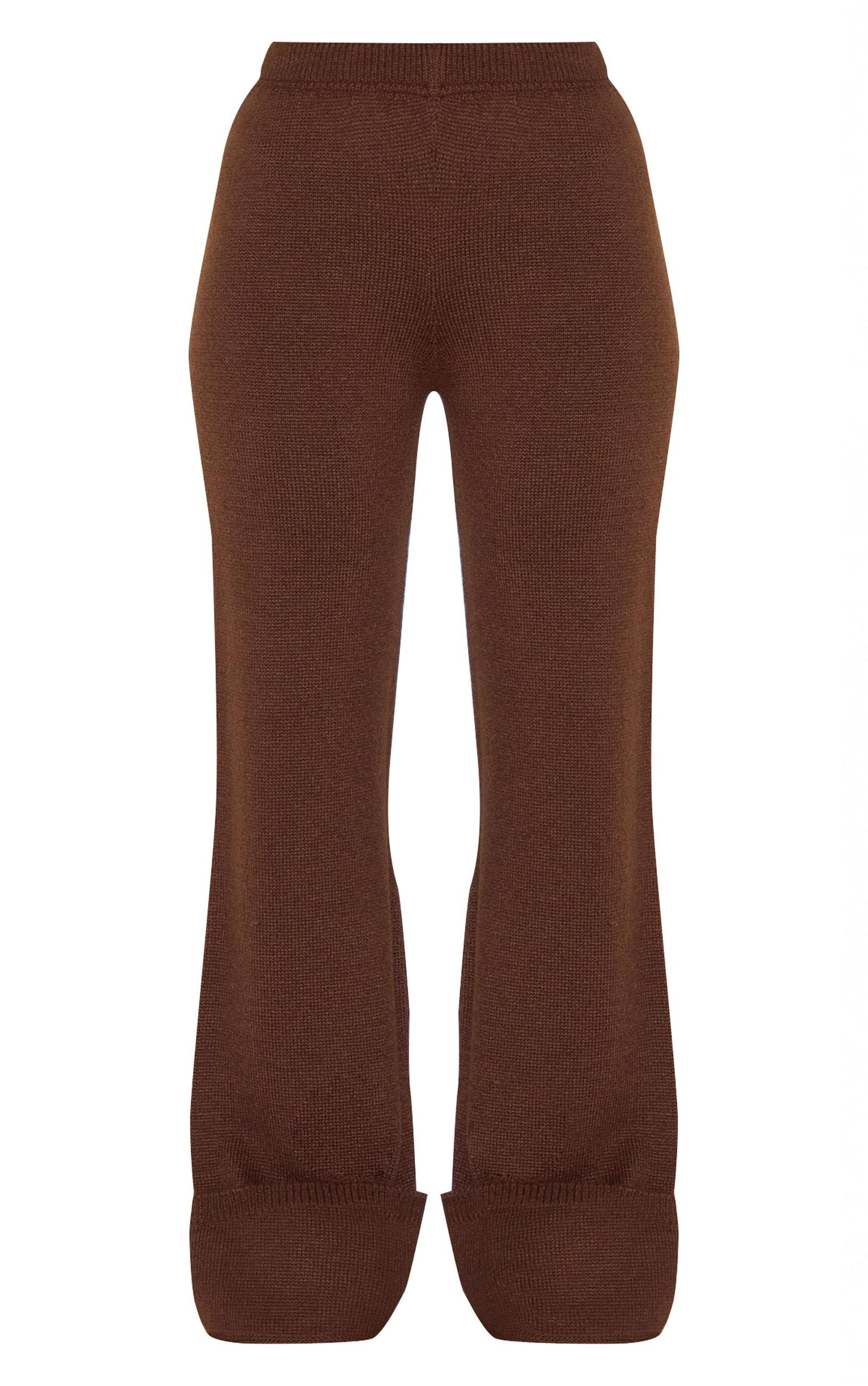 Chocolate Turn Up Hem Knit Pants Product Image