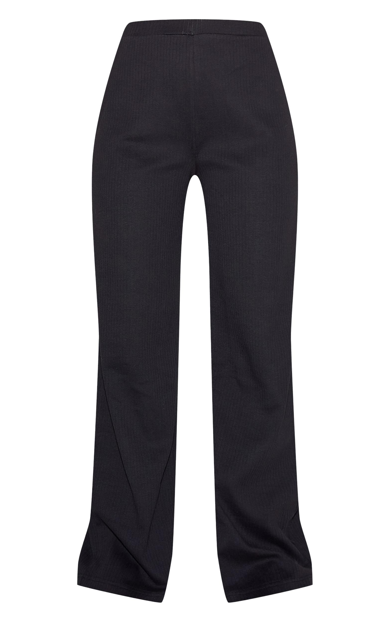 Black Mid Rise Ribbed Wide Leg Pant Product Image