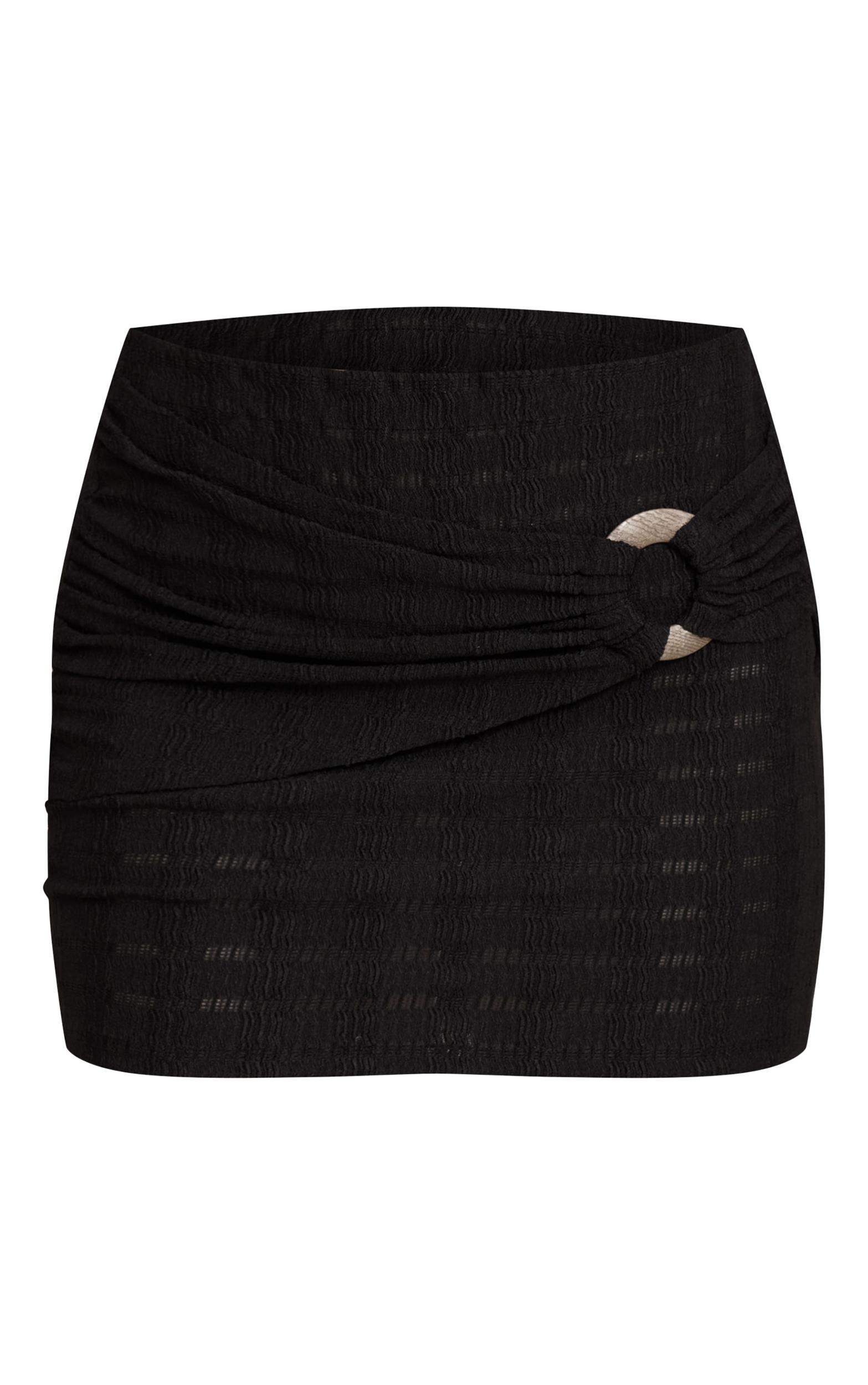 Black Textured Wooden Trim Mini Skirt Product Image
