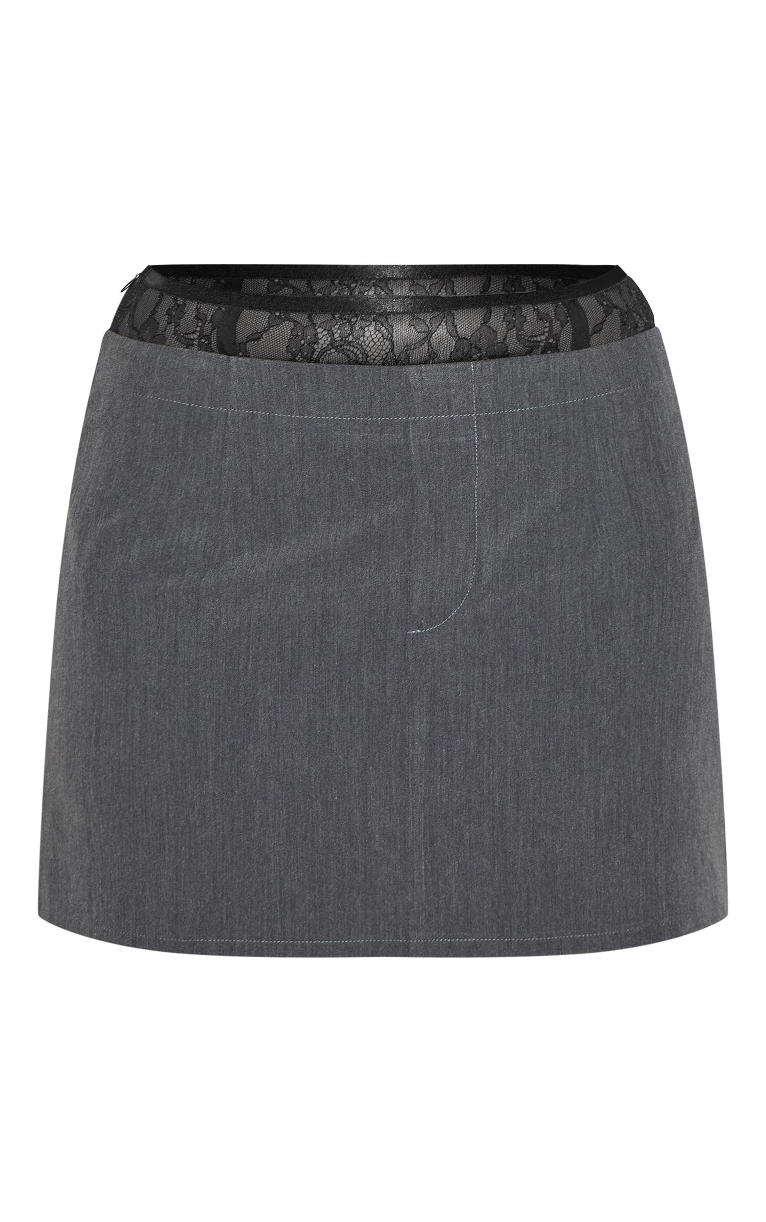 Black Lace Waist Detail Woven Belted Mini Skirt Product Image
