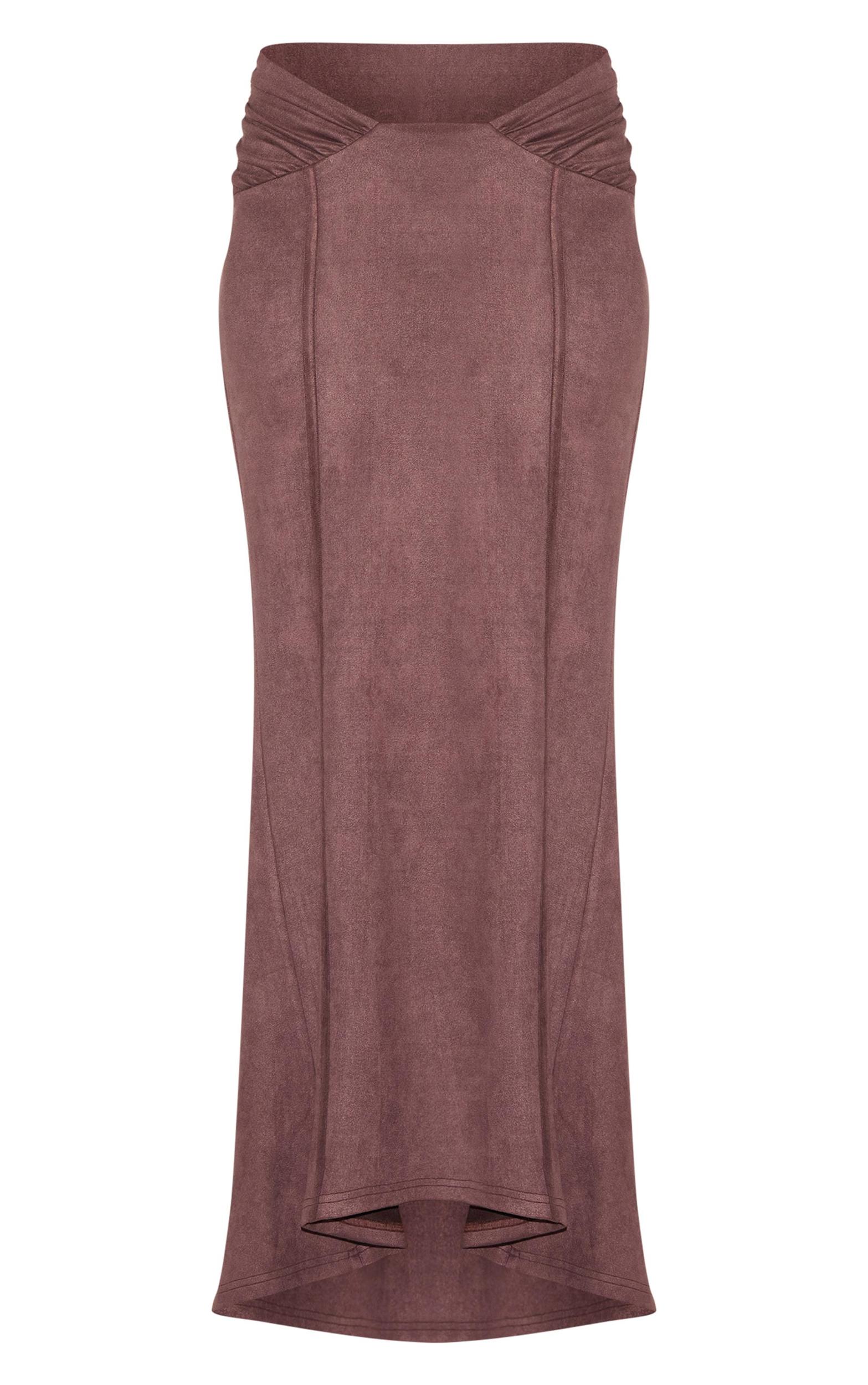 Chocolate Faux Suede Ruching Waist Detail Maxi Skirt Product Image