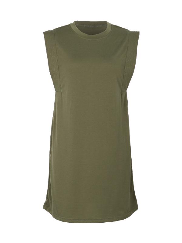 A-Line Loose Solid Color Split-Joint Round-Neck Mini Dresses Product Image