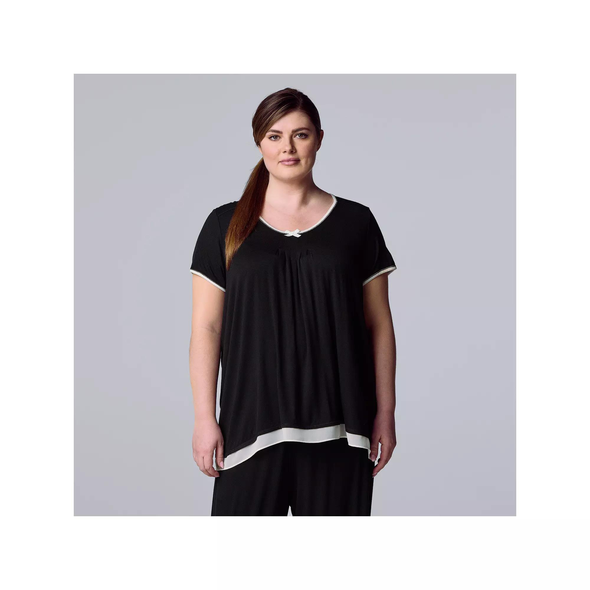 Plus Size Simply Vera Vera Wang Basic Luxury Short Sleeve Pajama Top, Women's, Size: 2XL, Black Product Image