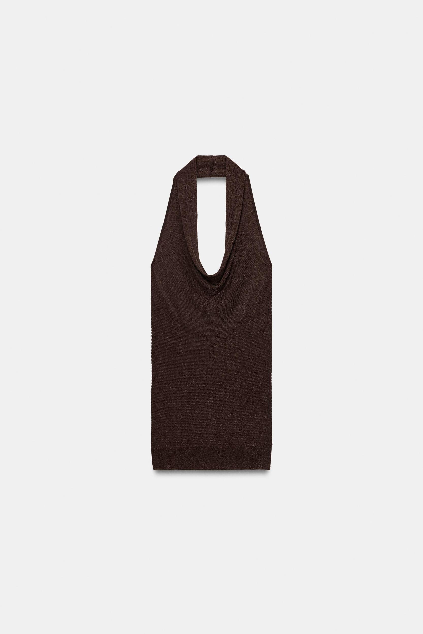 METALLIC THREAD RIB KNIT HALTER TOP Product Image