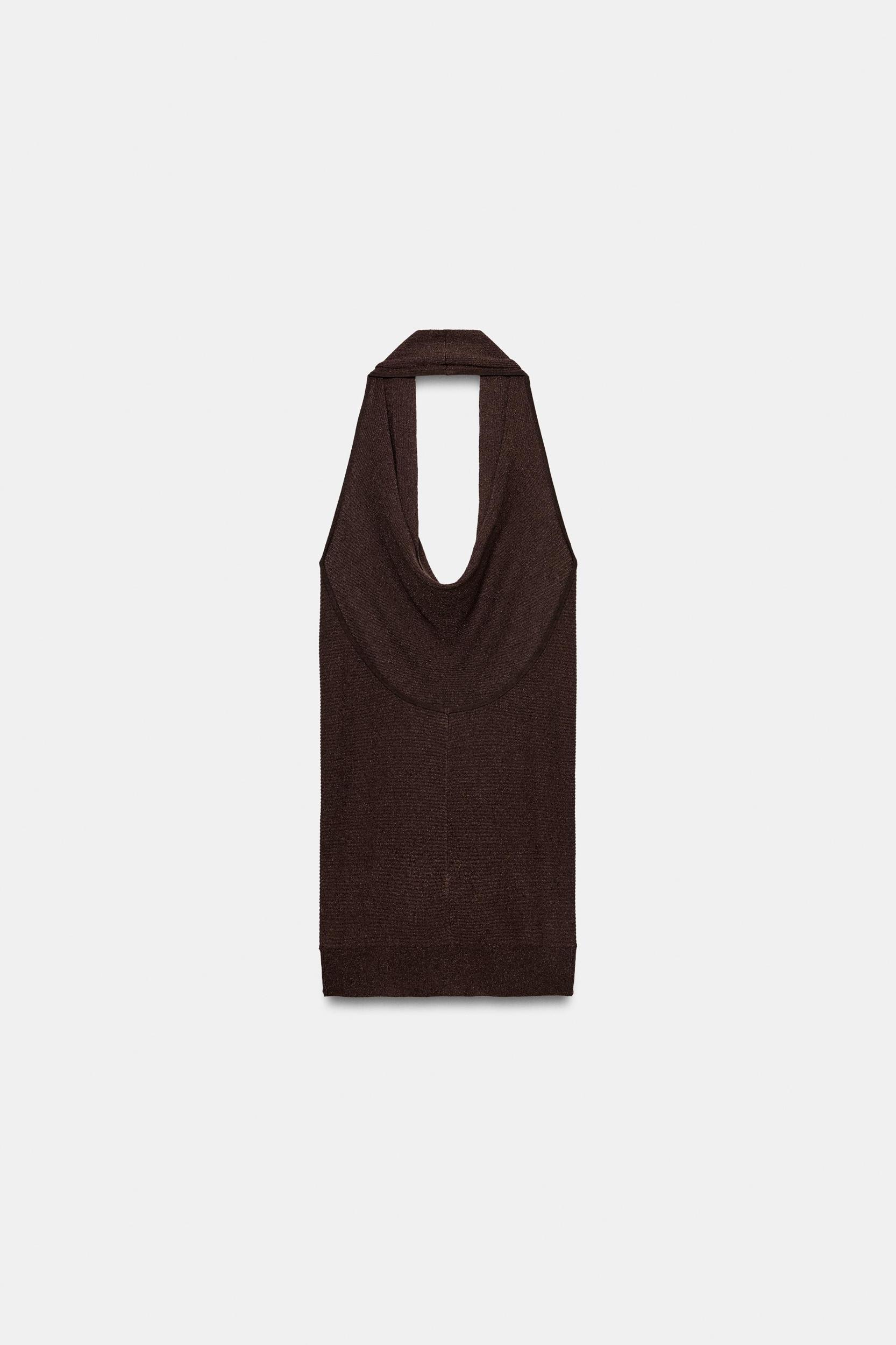 METALLIC THREAD RIB KNIT HALTER TOP Product Image