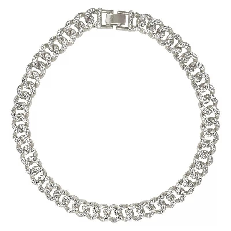 Adornia Cubic Zirconia Flat Curb Chain Necklace, Womens Silver Tone Product Image