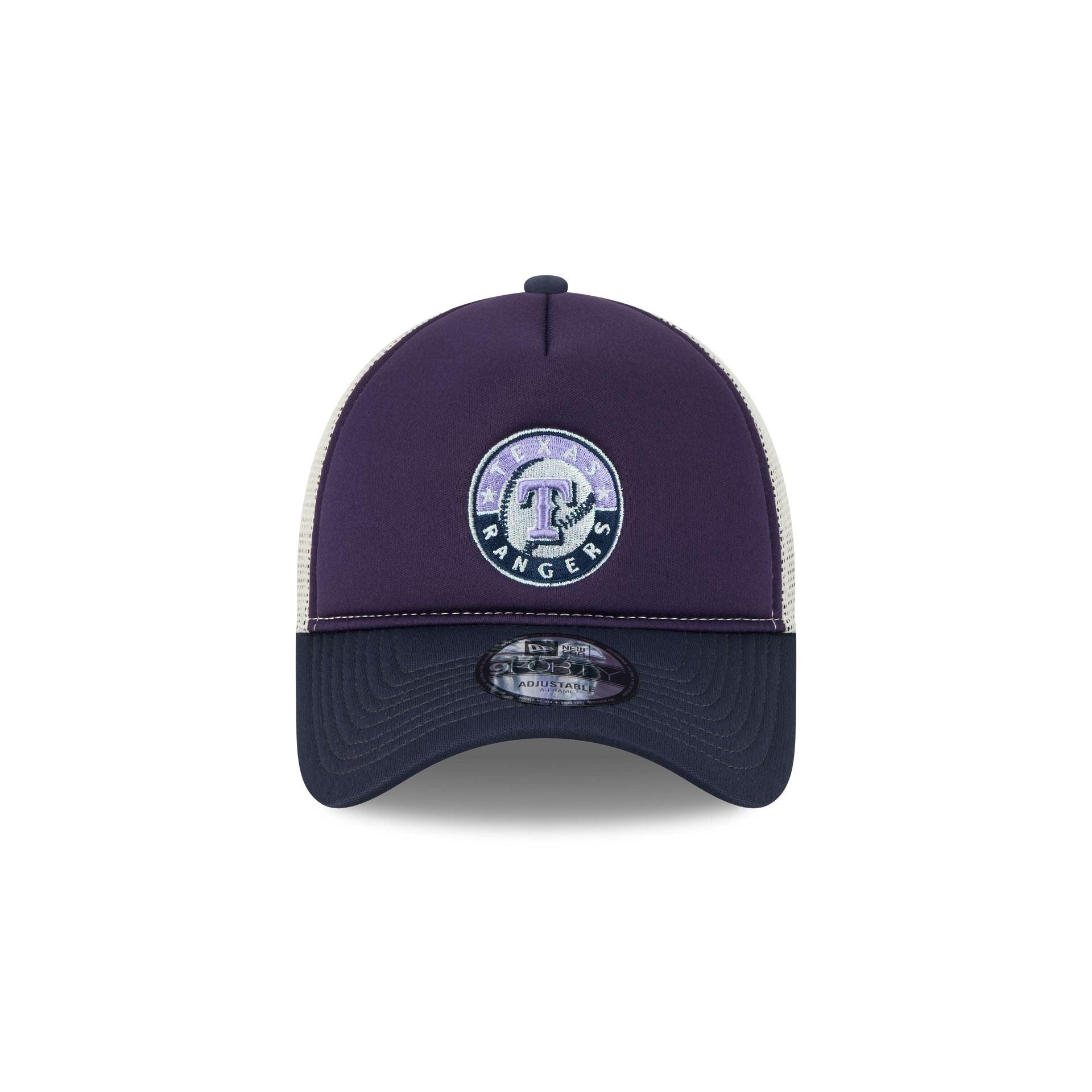 Texas Rangers Navy Purple 9FORTY A-Frame Trucker Hat Male Product Image