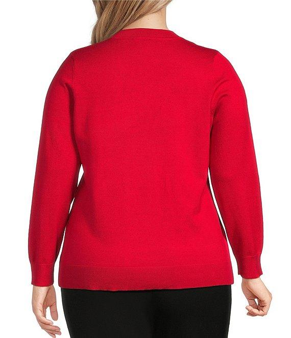 Investments Plus Size Jeweled V-Neck Long Sleeve Pullover Top Product Image