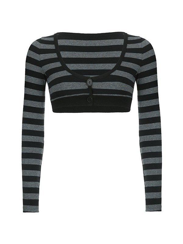 Super Crop Long Sleeve Striped Knit Top Product Image