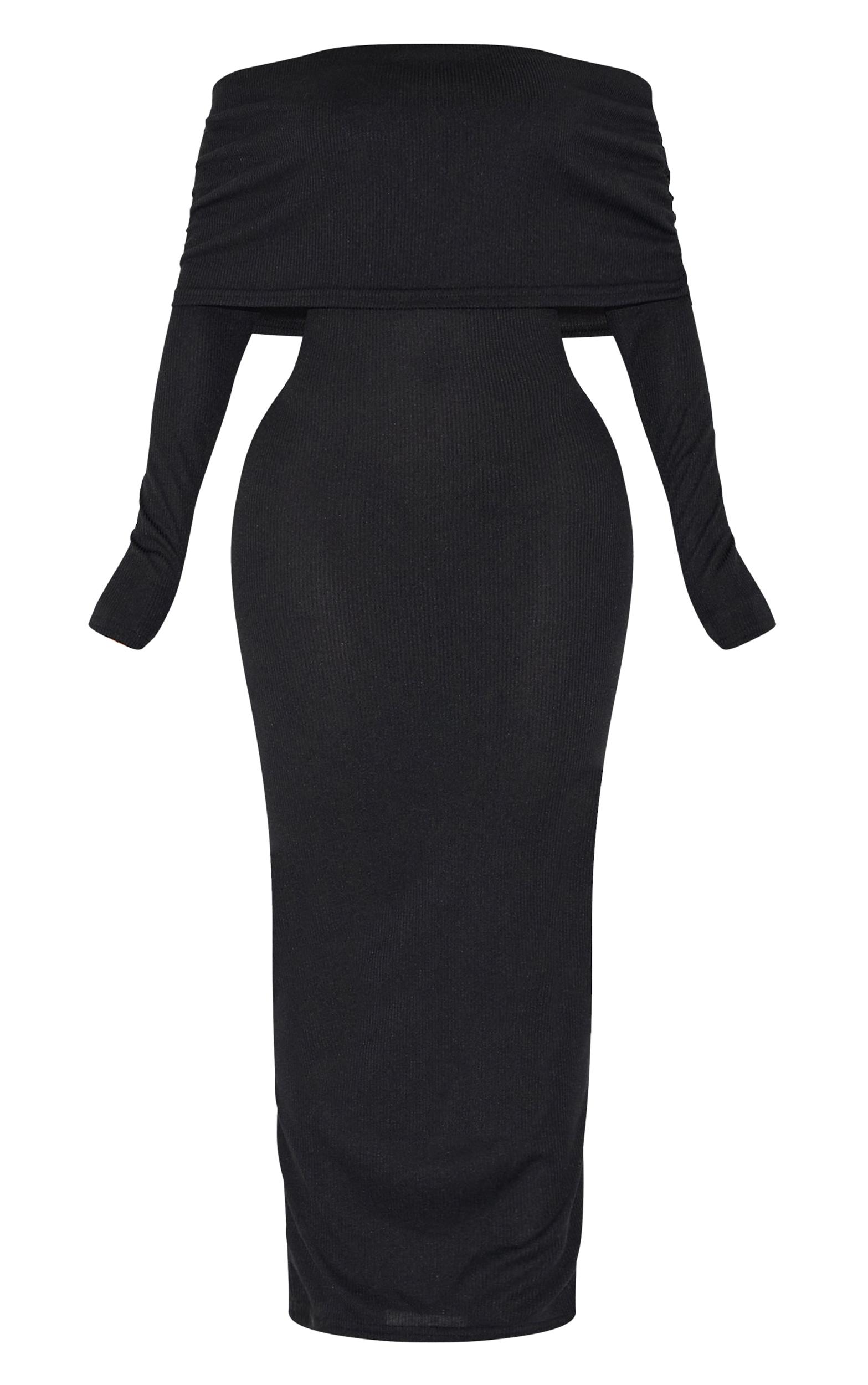 Shape Black Fold Over Bardot Rib Maxi Dress Product Image