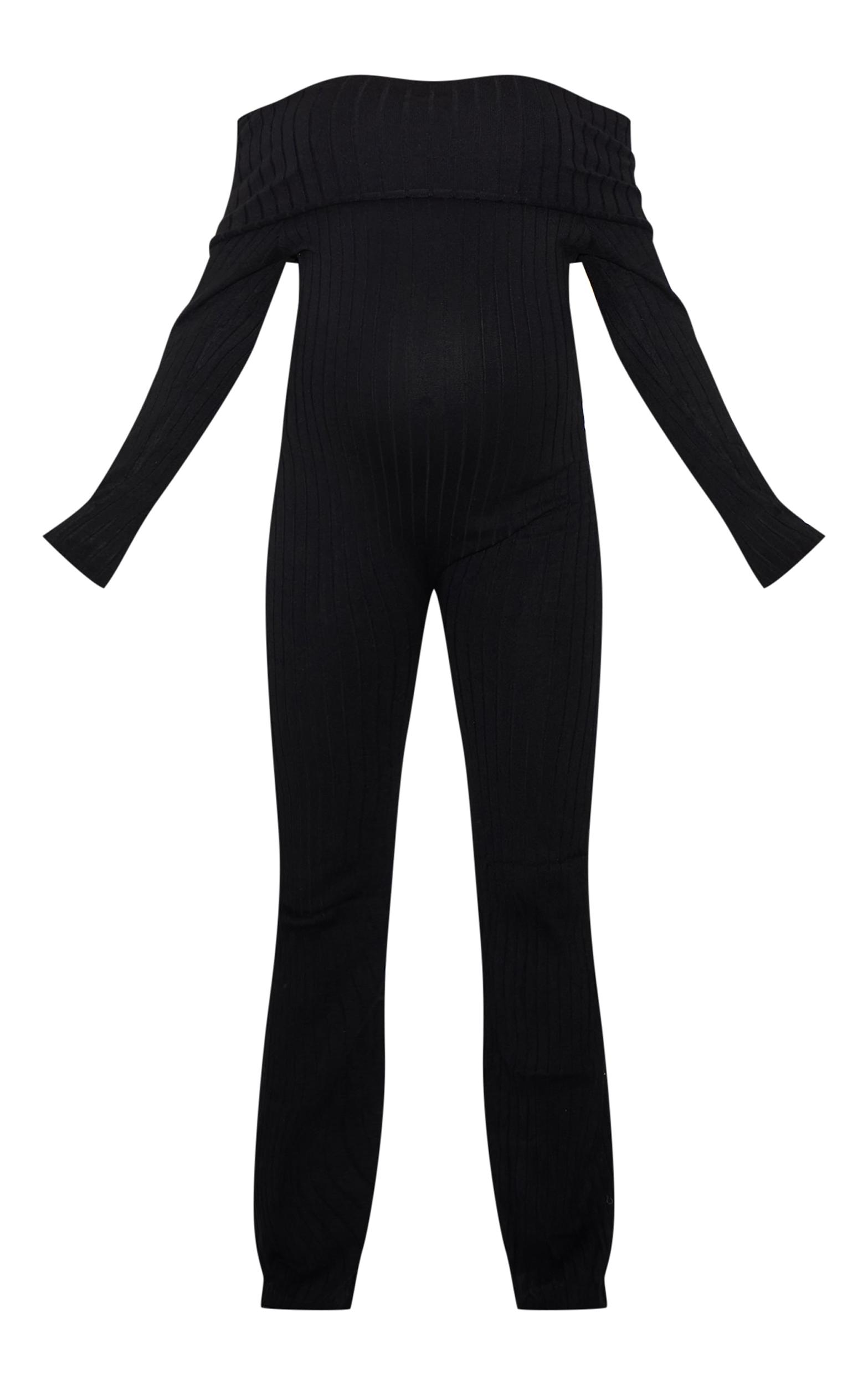 Maternity Black Knitted Bardot Wide Leg Jumpsuit Product Image