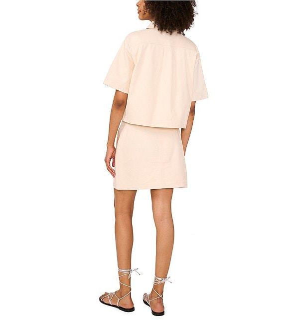 1. STATE Linen Blend Point Collar Short Sleeve Button Front Cropped Jacket Product Image