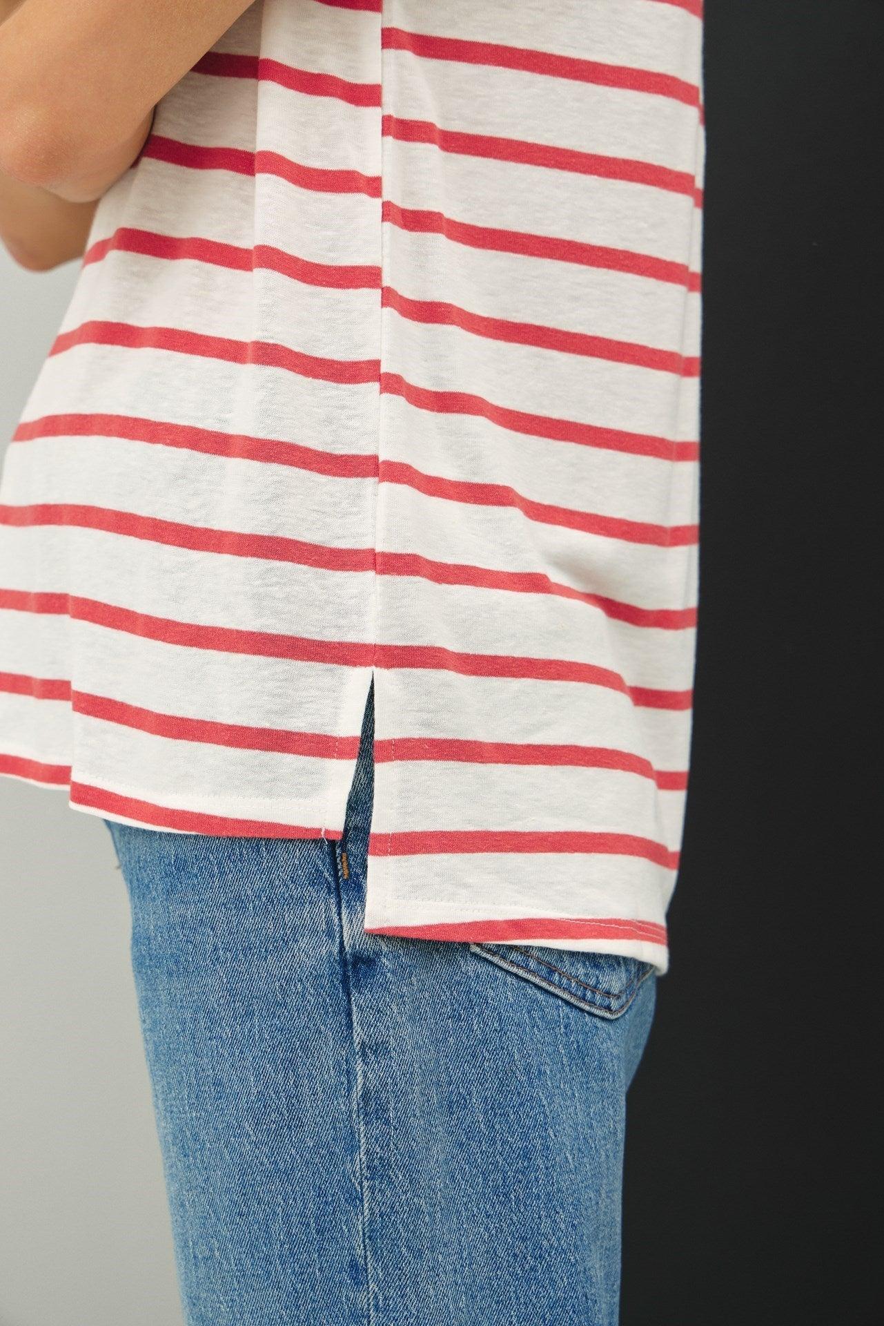 UB ESSENTIALS: EASY STRIPES COTTON-LINEN TEE Product Image