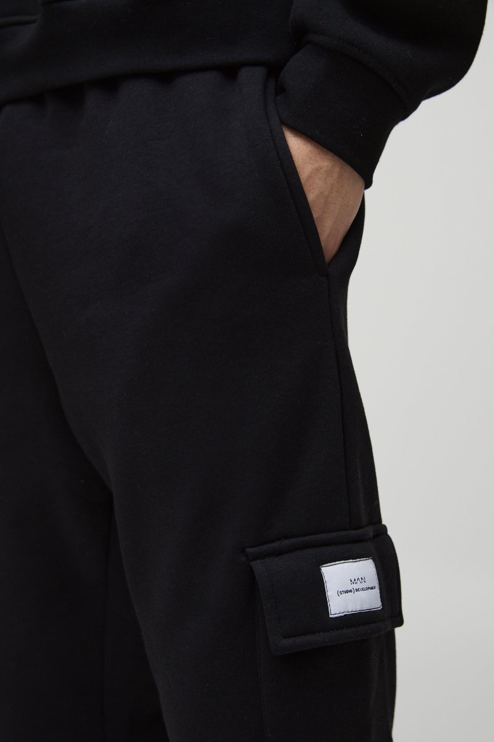 Slim Fit Woven Tab Basic Cargo Sweatpants | boohooMAN USA Product Image