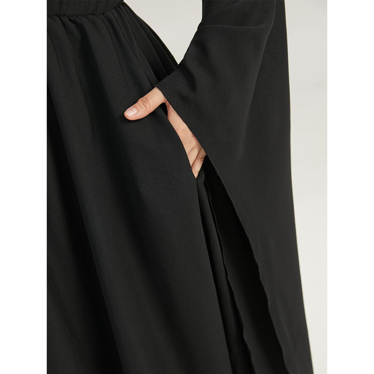 Plus Size Halloween Plain Lace Up Bell Sleeve Dress Black Women Elegant Plain Round Neck Long Sleeve Curvy Midi Dress BloomChic 26/4X Product Image