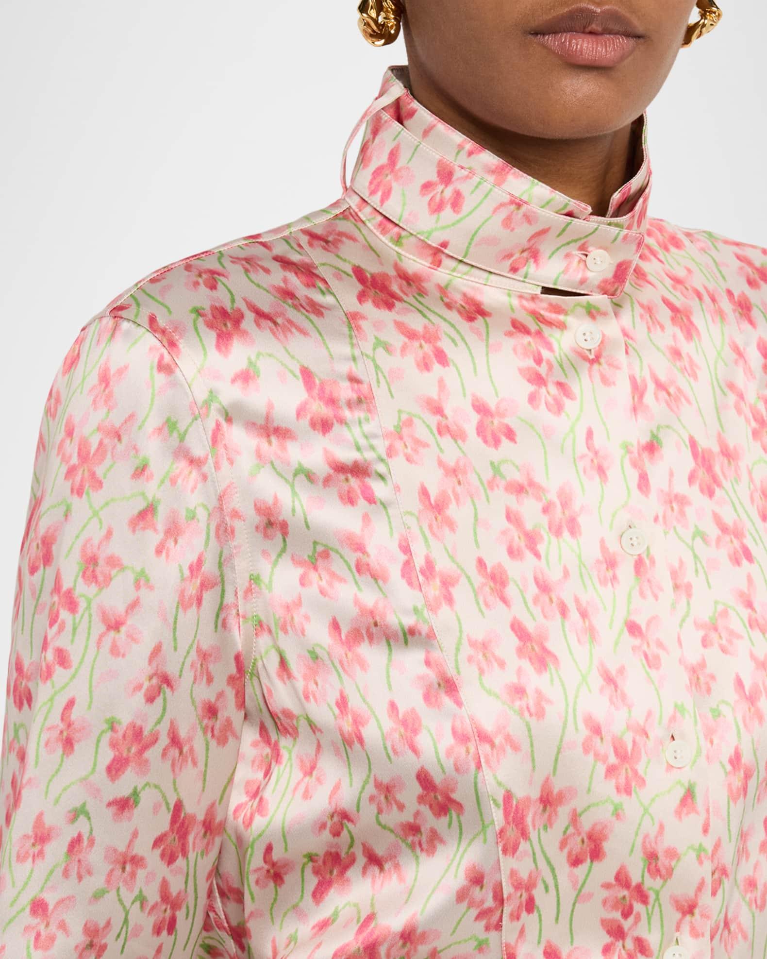 Floral Print Satin Button-Down Overshirt Product Image