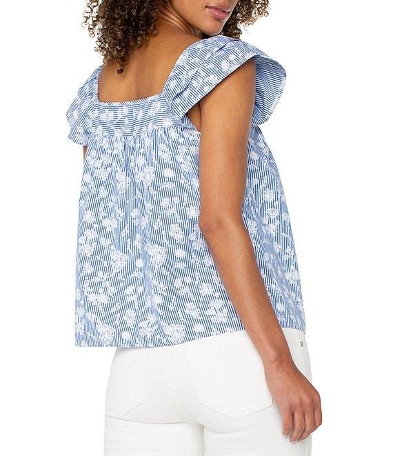 Liverpool Los Angeles Poplin Floral Print Square Neck Short Sleeve Top Product Image