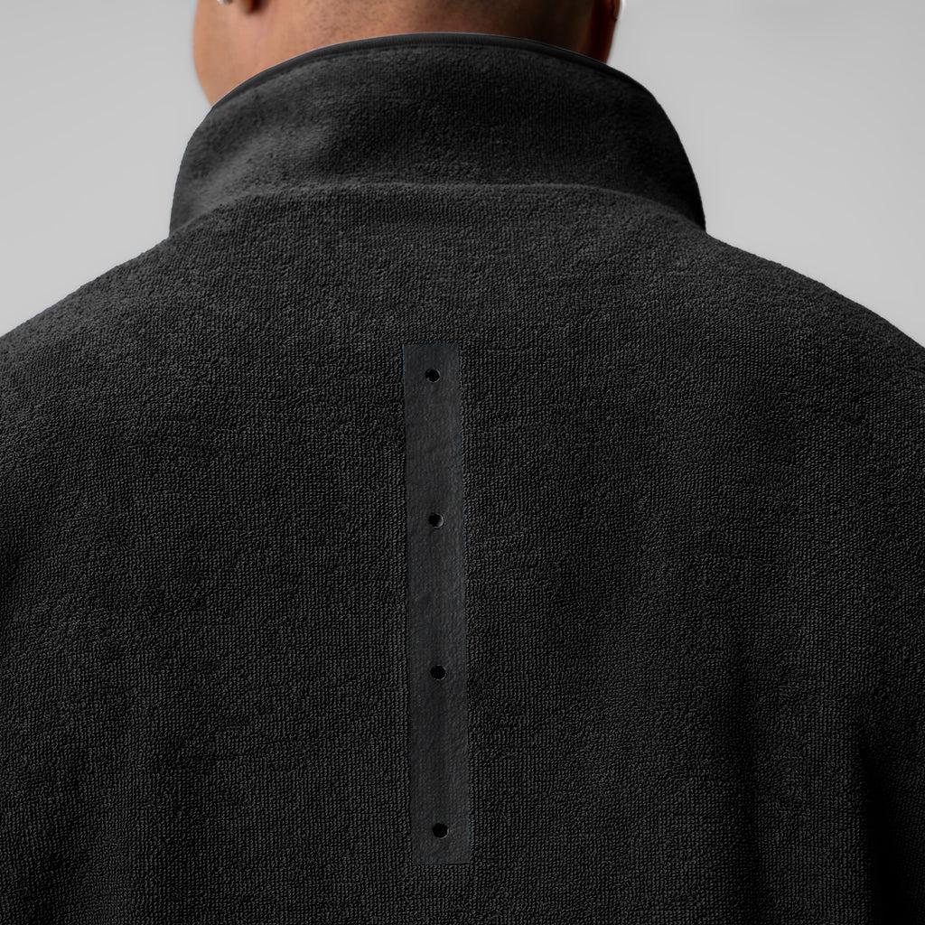 1057. Towel Terry Quarter Zip Oversized Tee - Black Product Image