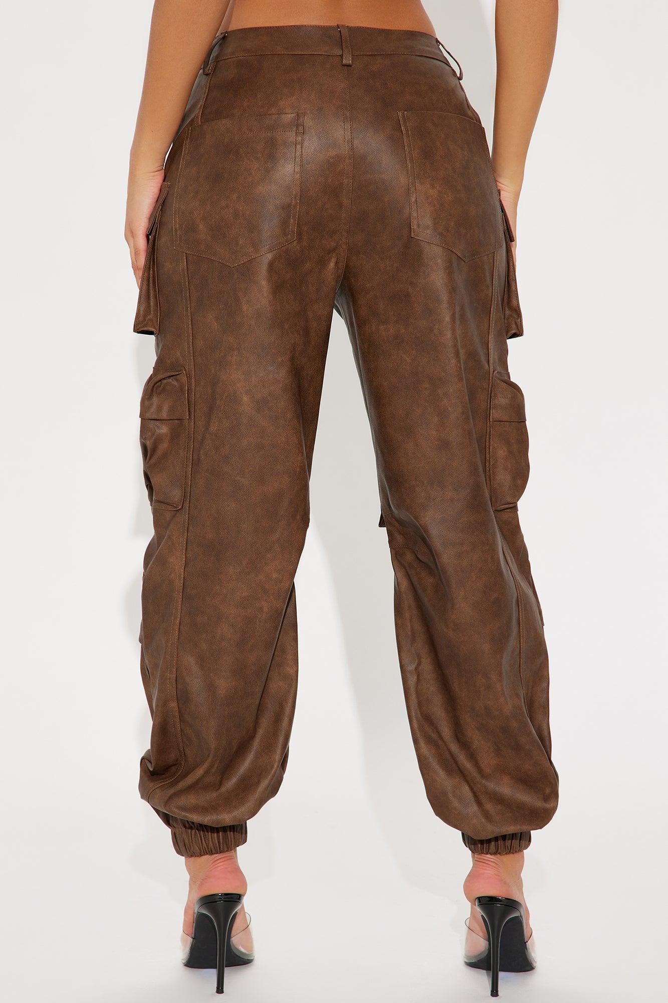 Weekend Warrior Washed Faux Leather Cargo Jogger - Brown Product Image