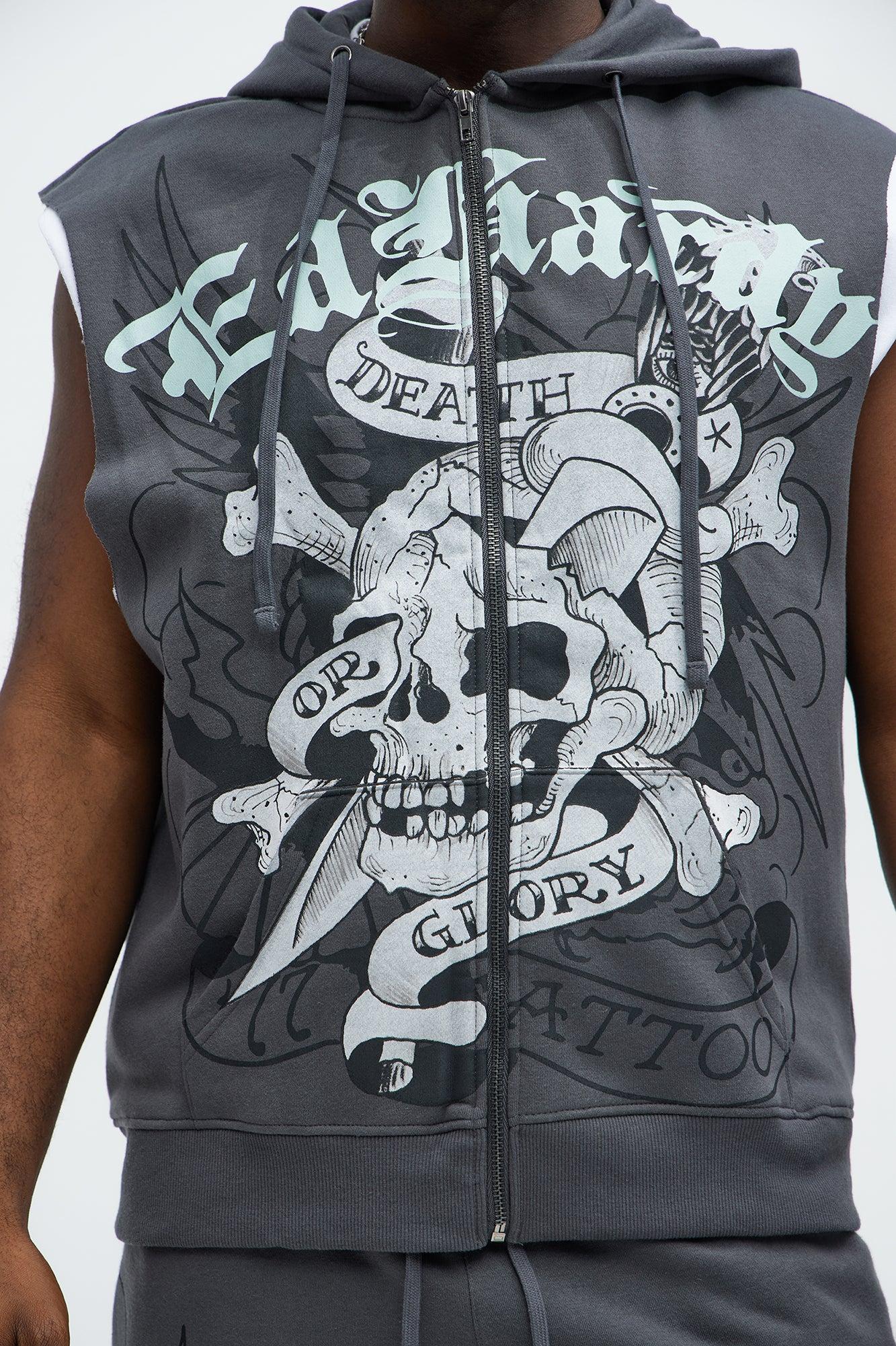 Ed Hardy Skull Glory Sleeveless Zip Up Hoodie - Charcoal Product Image