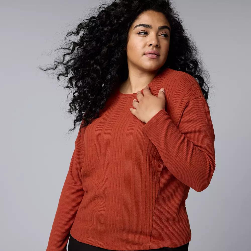 Plus Size Simply Vera Vera Wang Dolman Rib Knit Top, Womens Red Product Image