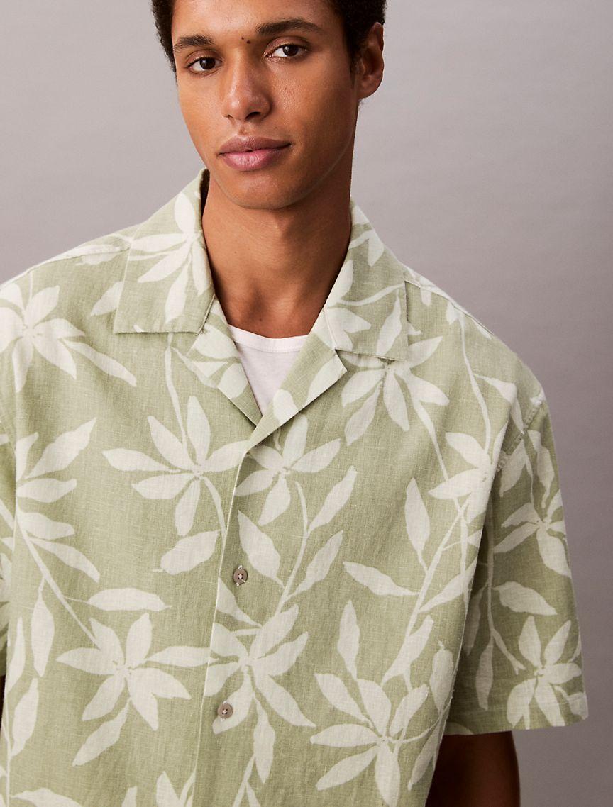 Linen Cotton Print Relaxed Button-Down Shirt  Product Image