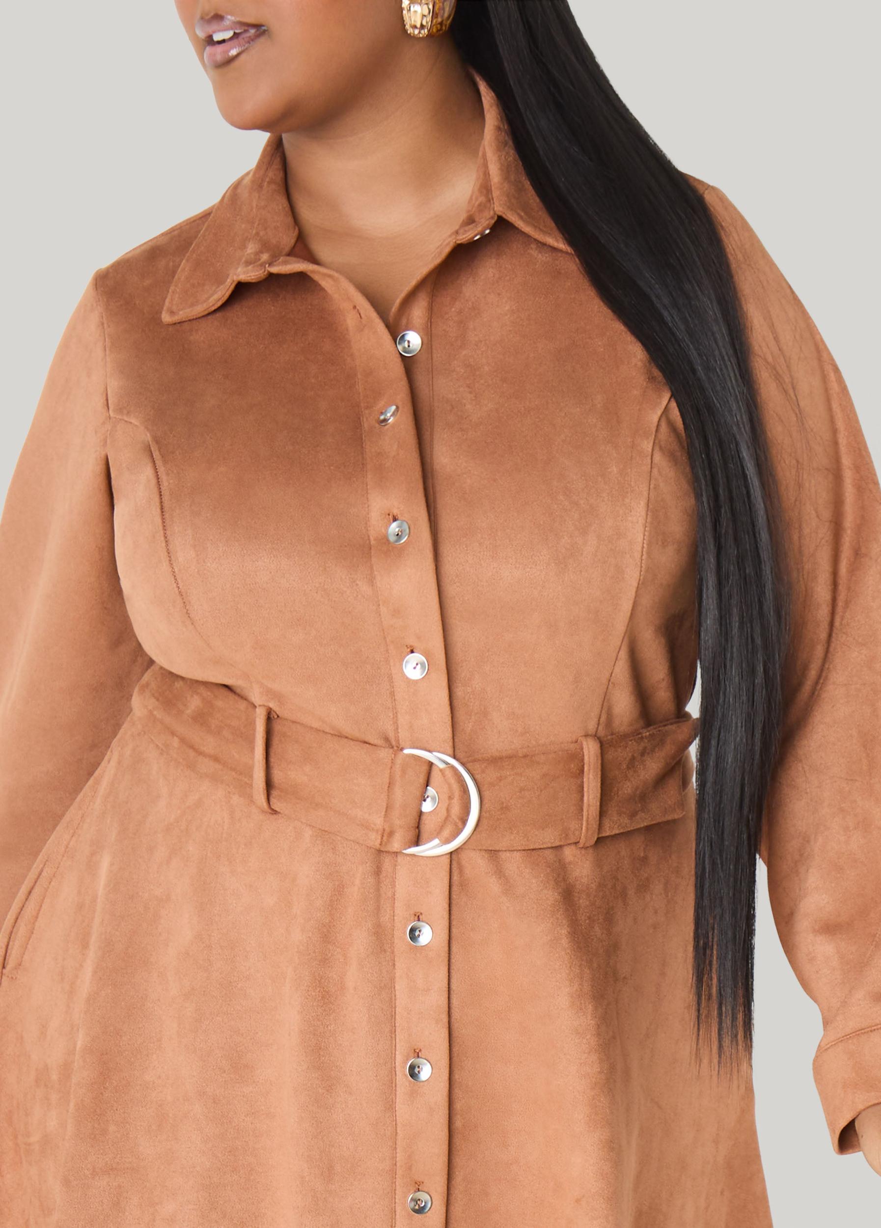 Faux Suede A Line Shirtdress Product Image