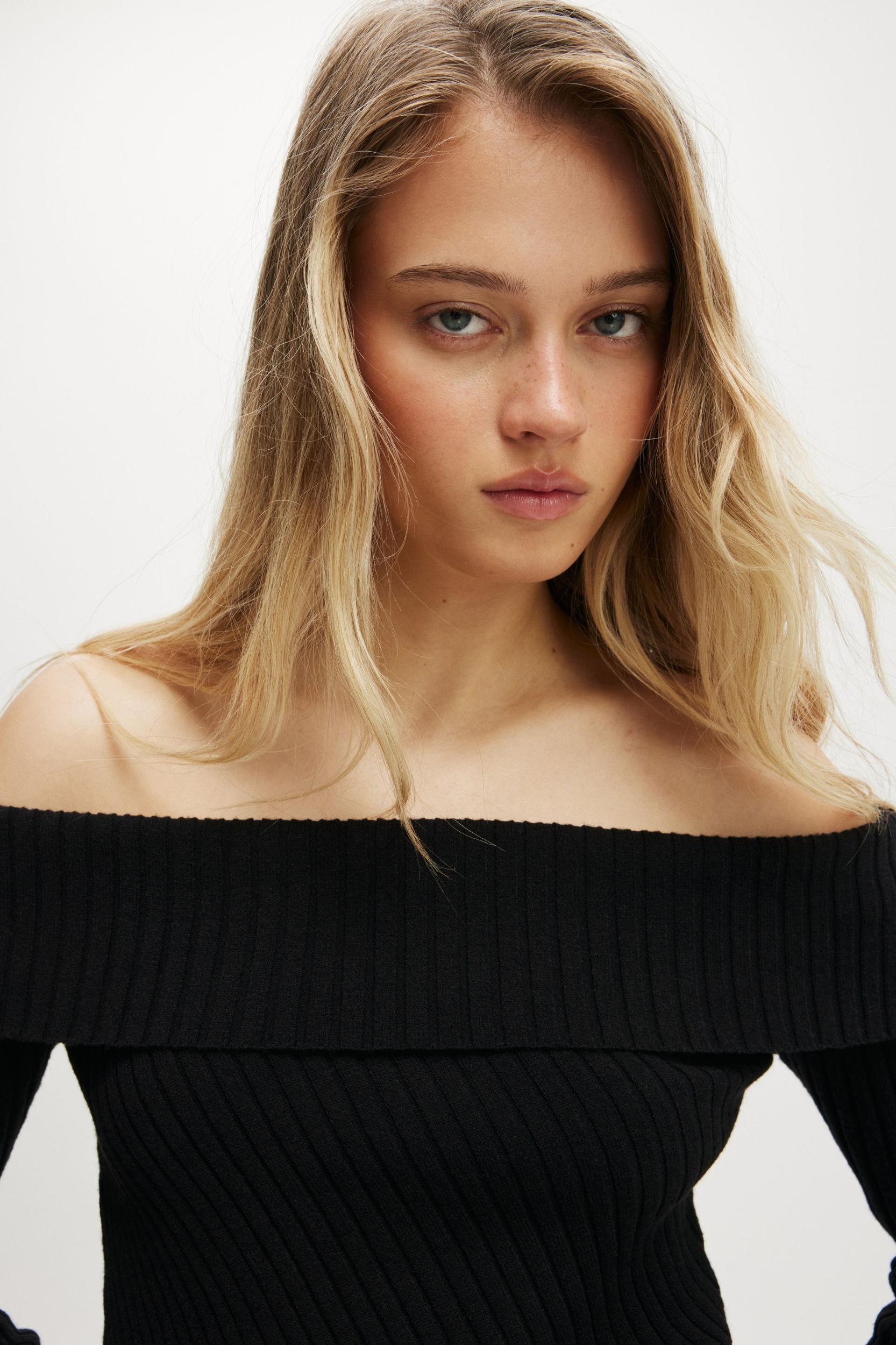 Asym Rib Off Shoulder Knit Product Image