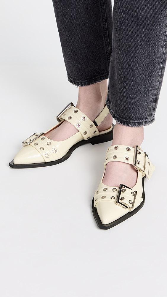 GANNI Wide Welt Buckle Ballerina Flats Naplack | Shopbop Product Image